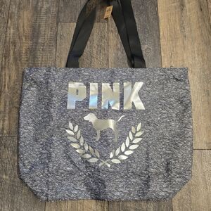 🩶NEW Victorias Secret PINK Metallic Logo Tote